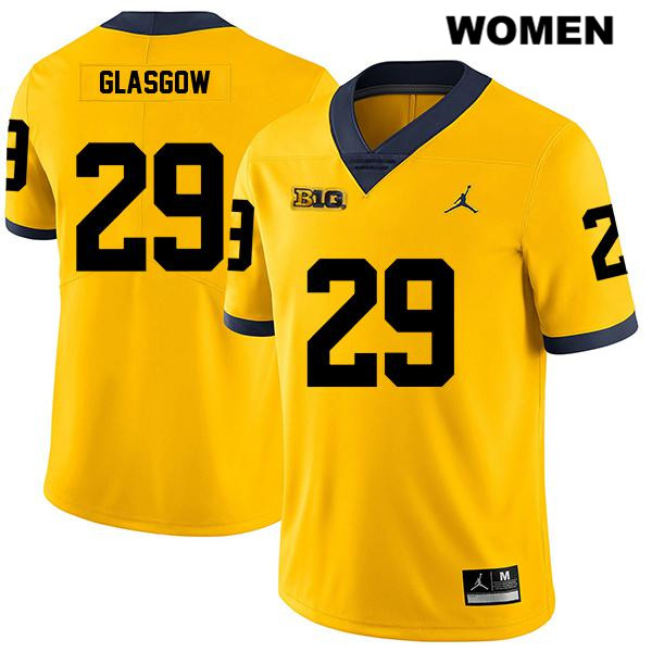 Women's NCAA Michigan Wolverines Jordan Glasgow #29 Yellow Jordan Brand Authentic Stitched Legend Football College Jersey KS25R60RN